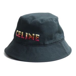 Celine Logo Embroidery Bucket Hat Black Unisex